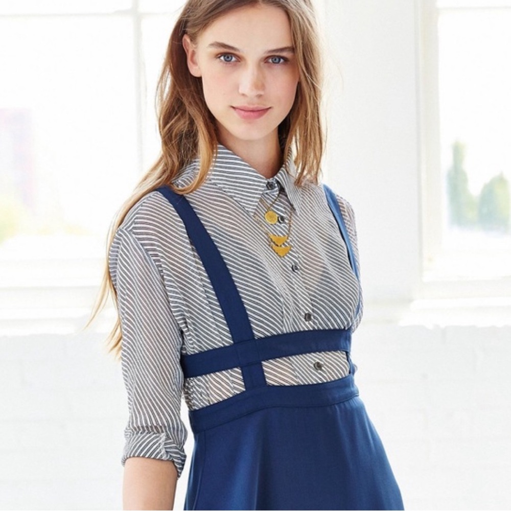 Sparkle & Fade Navy Blue Caged Suspenders Skirt Urban Outfitters Overwear Size 4 - Picture 2 of 8